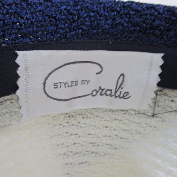 Mod 1960s White Textured Faux Straw Dome Hat Navy Sheer Scarf Bow - Picture 9 of 9